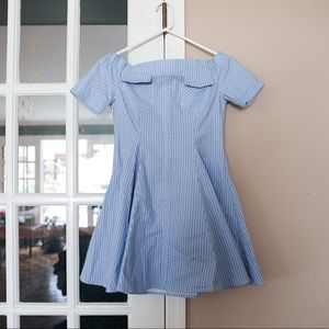Blue striped off the shoulder dress